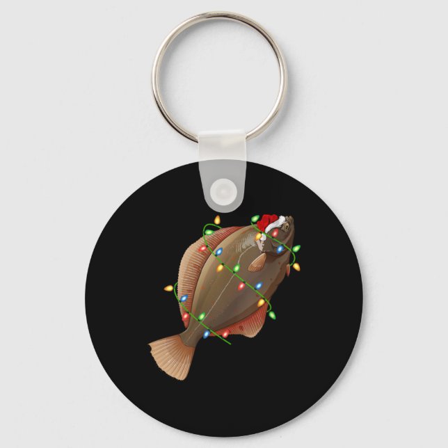 Chaveiro Womens Xmas Lights Santa Hat Flounder Fish Christm (Frente)