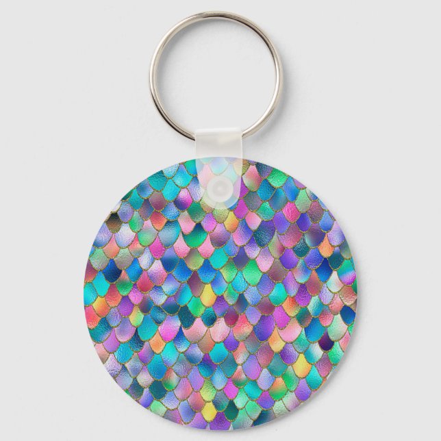 Chaveiro Wonky Rainbow Glitter Metal Scales de Sereia (Frente)