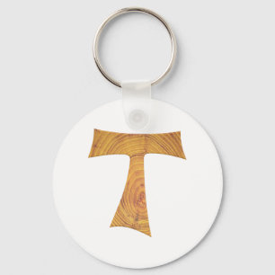 Chaveiro Wooden Look Franciscan Tau Cross