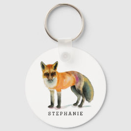 Chaveiro Woodland Fox Watercolor Personalizada