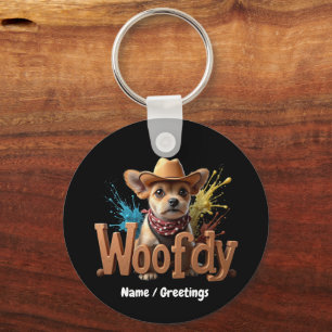 Chaveiro Woofdy Cachorro Caubói Engraçado no Texas