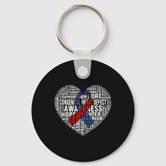 Chaveiro Word Art Heart &amp; Blue Ribbon Chd Awarness (Frente)