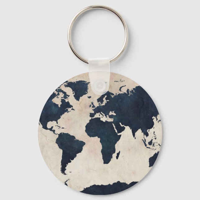 Chaveiro World Map Distressed Navy (Frente)