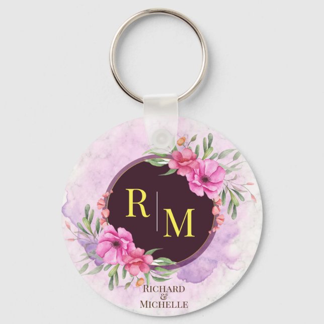 Chaveiro Wreath Floral - Letra inicial Monograma - Nome Mar (Frente)