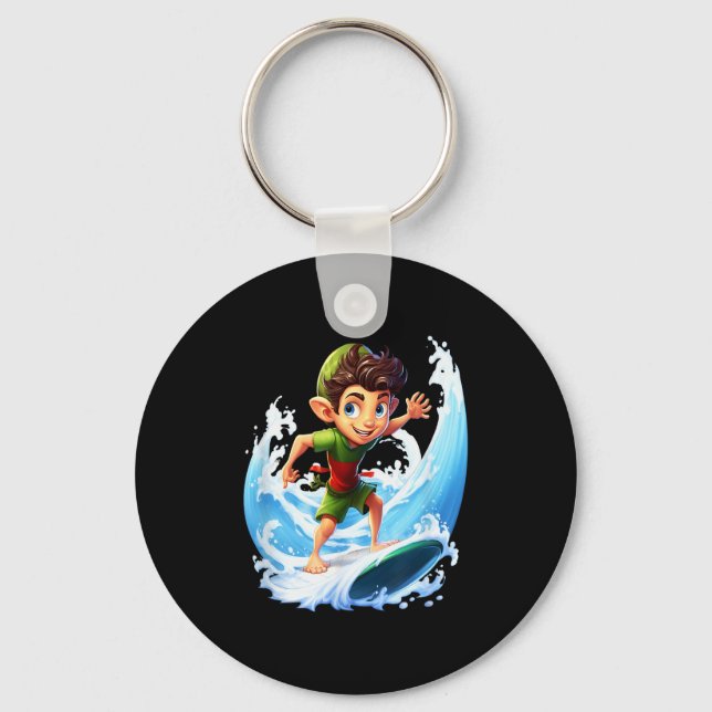 Chaveiro X-mas Christmas Elf Riding Surfboard Surfboard  (Frente)
