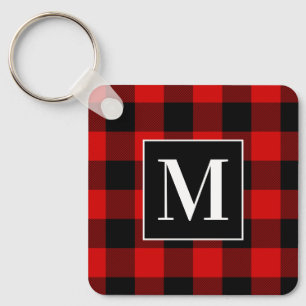 Chaveiro Xadrez Búfalo Vermelho e Preto Monogramado