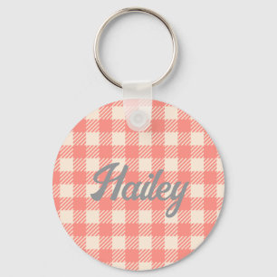 Chaveiro Xadrez de gingham com cola cor-de-rosa doce