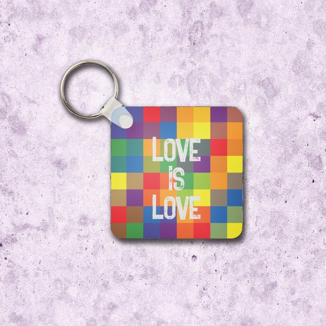 Chaveiro Xadrez do Orgulho do Arco-Íris Buffalo Personaliza (Metal Keychain - Buffalo Check Plaid Rainbow Colors)
