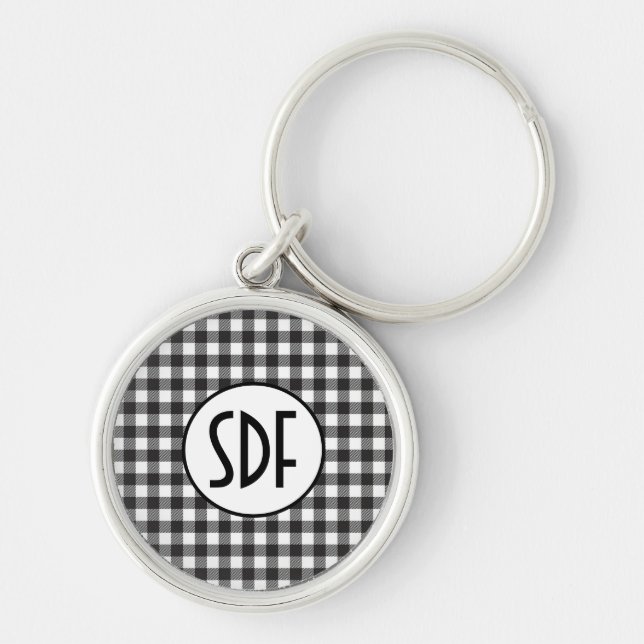 Chaveiro Xadrez Preto e Branco Monogramado Personalizado (Frente)