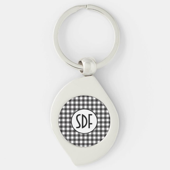 Chaveiro Xadrez Preto e Branco Monogramado Personalizado (Frente)