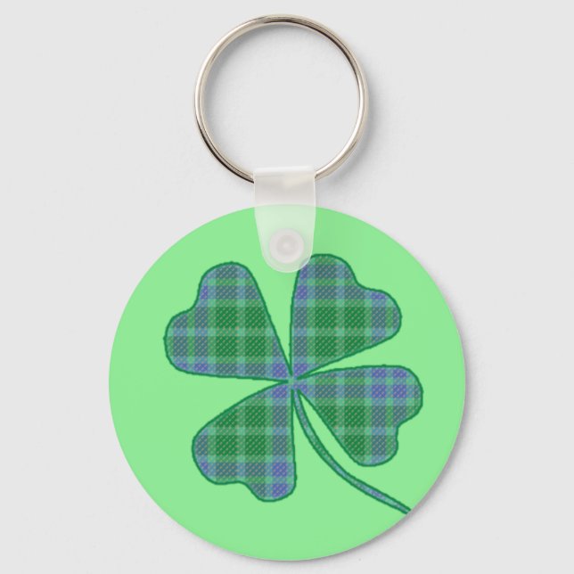 Chaveiro Xadrez Verde Shamrock Quatro Folhas (Frente)