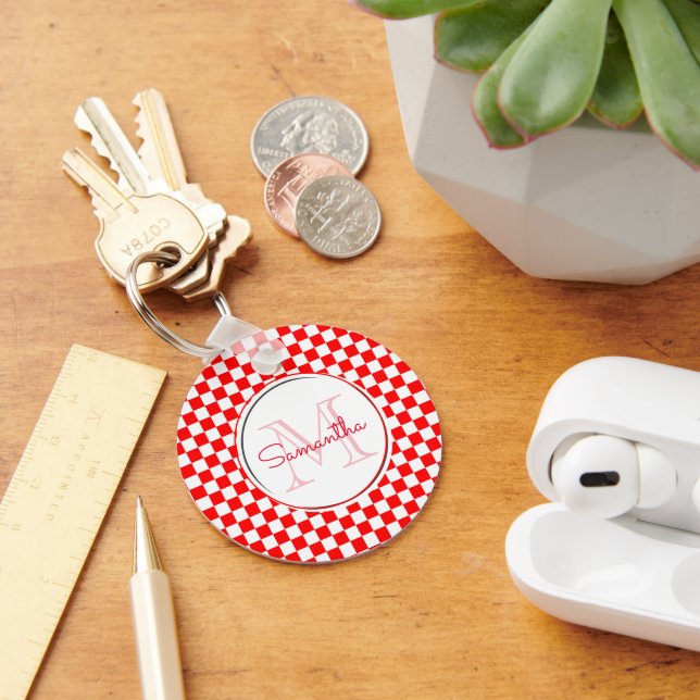 Chaveiro Xadrez Vermelho e Branco Croata Com Nome e Monogra (Mesa)