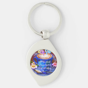 Chaveiro Xícara Caprichosa de Café Floral Personalizada