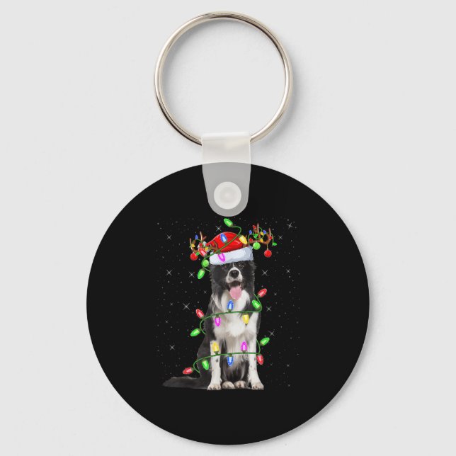Chaveiro Xmas Holiday Lighting Santa Border Collie Dog Chri (Frente)