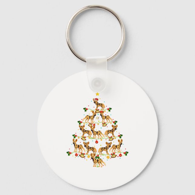 Chaveiro Xmas Lighting Santa African Wild Dog Christmas Tre (Frente)