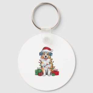 Chaveiro Xmas Lighting Santa Hat australiano Shepherd Dog C