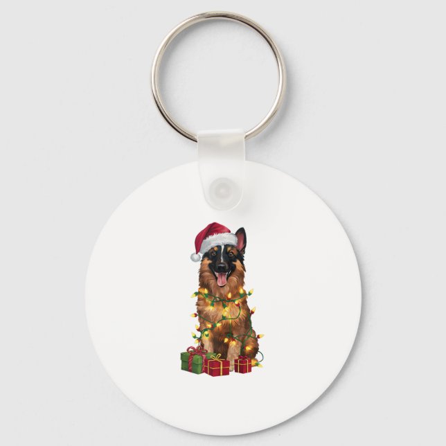 Chaveiro Xmas Lighting Santa Hat Belga Tervuren Dog Chris (Frente)