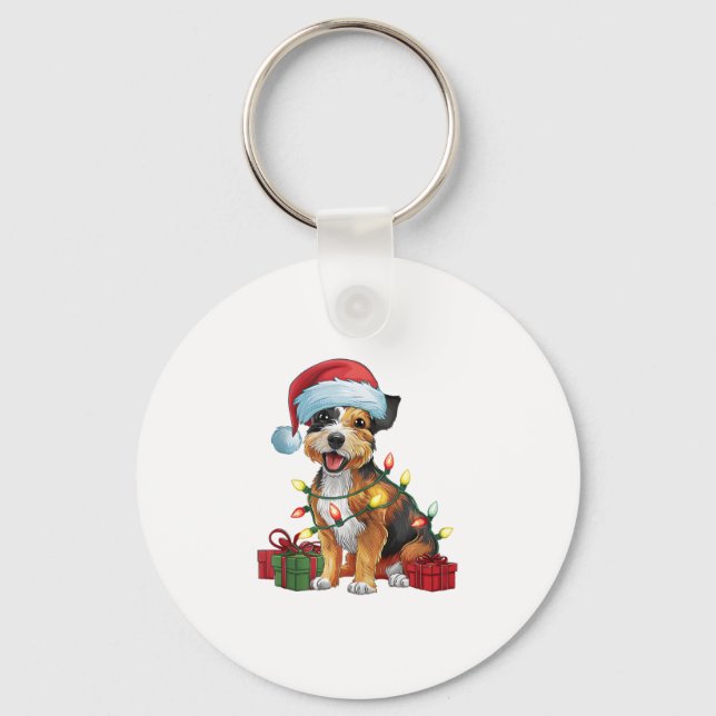 Chaveiro Xmas Lighting Santa Hat Border Terrier Dog Christm (Frente)