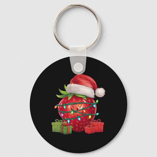 Chaveiro Xmas Lighting Santa Hat Strawberry Christmas T Shi (Frente)