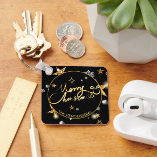 Chaveiro Xmas Personalizados de Estrelas Negras Douradas de