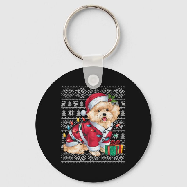 Chaveiro Xmas Sweater Style Febre Papais noeis Bichon Frise (Frente)