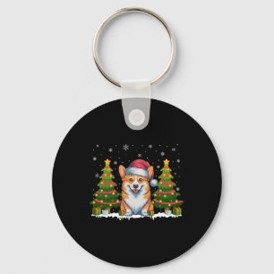 Chaveiro Xmas Tree Lights Corgi Dog Santa Hat Swe de Natal