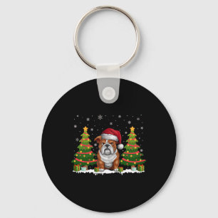 Chaveiro Xmas Tree Lights Inglês Bulldog Santa Hat Natal