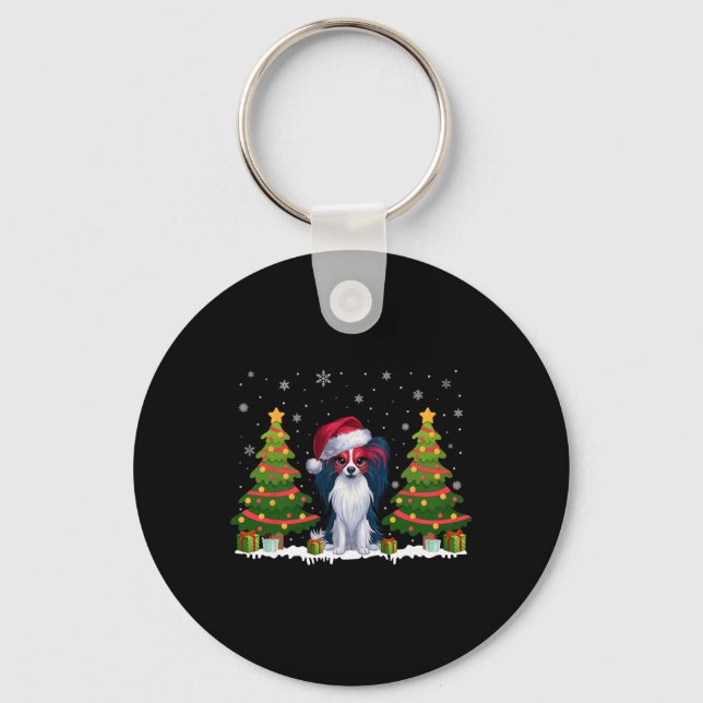 Chaveiro Xmas Tree Lights Papillon Cachorro Papai Noel Nata (Frente)