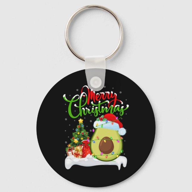 Chaveiro Xmas Tree Lights Santa Hat Avocado Fruit Christmas (Frente)