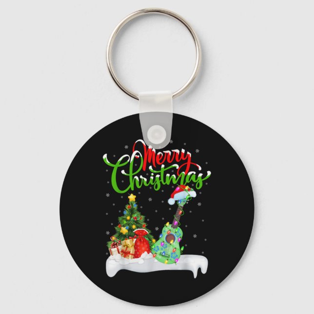 Chaveiro Xmas Tree Lights Santa Hat Musical Ukulele Guitar  (Frente)
