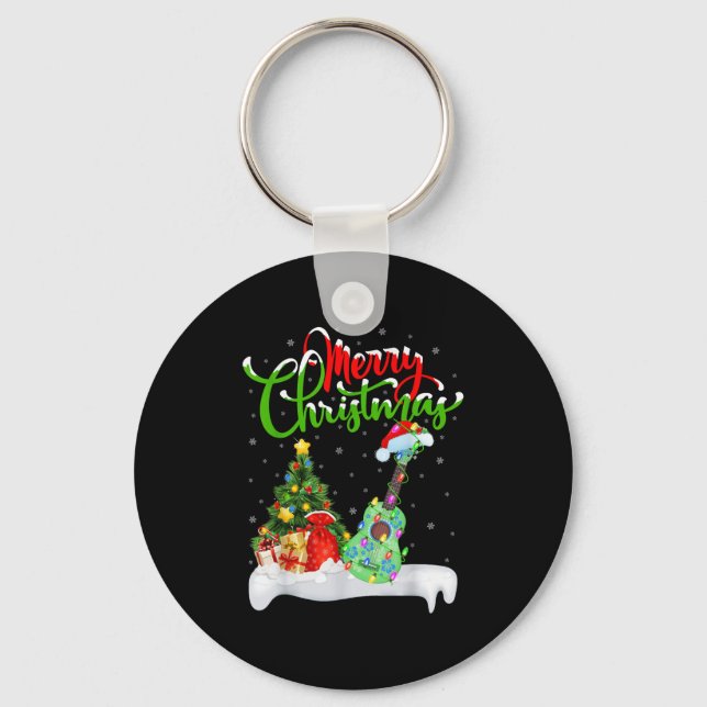 Chaveiro Xmas Tree Lights Santa Hat Musical Ukulele Guitar  (Frente)
