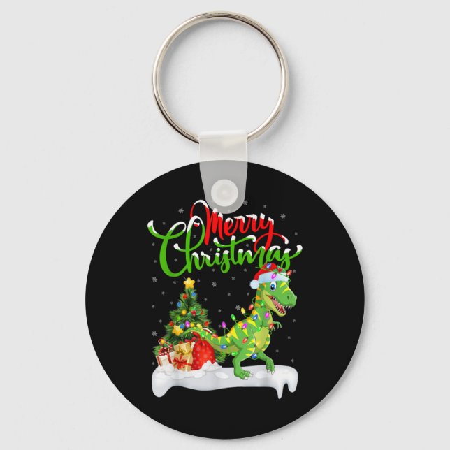 Chaveiro Xmas Tree Lights Santa Hat T Rex Dinosaur Christma (Frente)