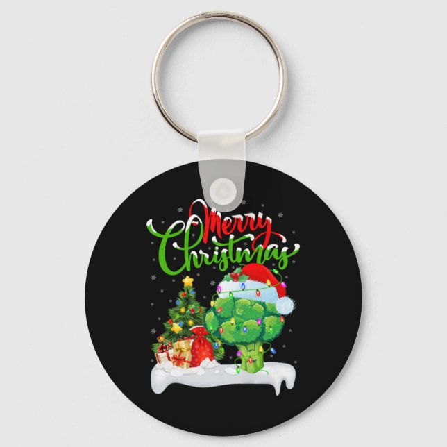 Chaveiro Xmas Tree Lights Santa Hat Vegetable Broccoli Chri (Frente)