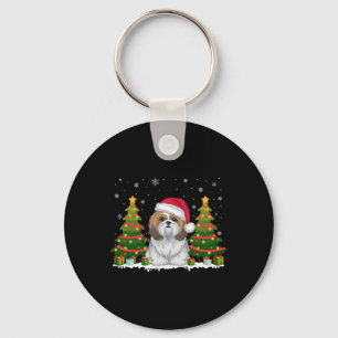 Chaveiro Xmas Tree Lights Shih Tzu Dog Santa Hat Natal