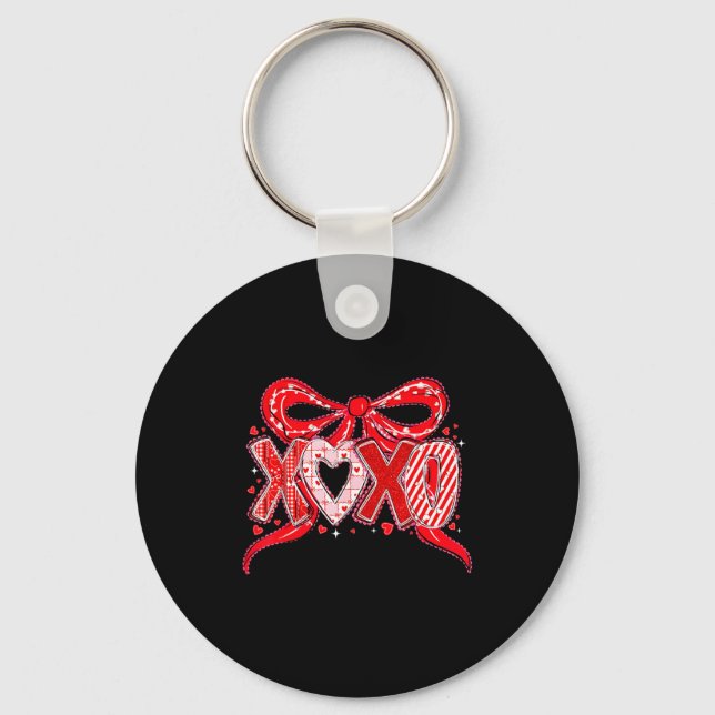 Chaveiro Xoxo Funny Valentines Day Love Coquette Bow Checke (Frente)