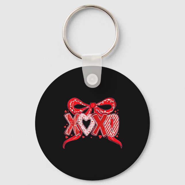 Chaveiro Xoxo Funny Valentines Day Love Coquette Bow Checke (Frente)