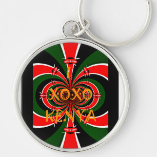 Chaveiro XOXO I Love Kenya Black Red Green Flag