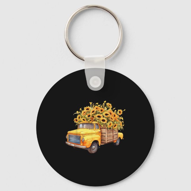 Chaveiro Yellow Ckup Truck Sunflower Autumn Halloween Thank (Frente)
