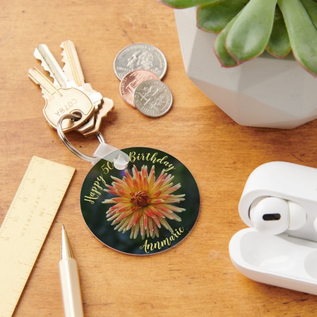 Chaveiro Yellow e Orange Dahlia Happy 50º aniversário (Mesa)