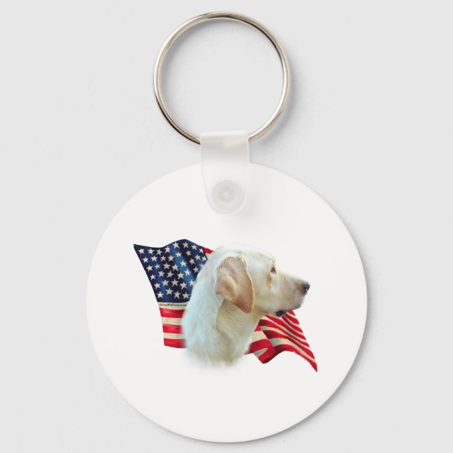 Chaveiro Yellow Labrador Retriever American Flag, (Frente)