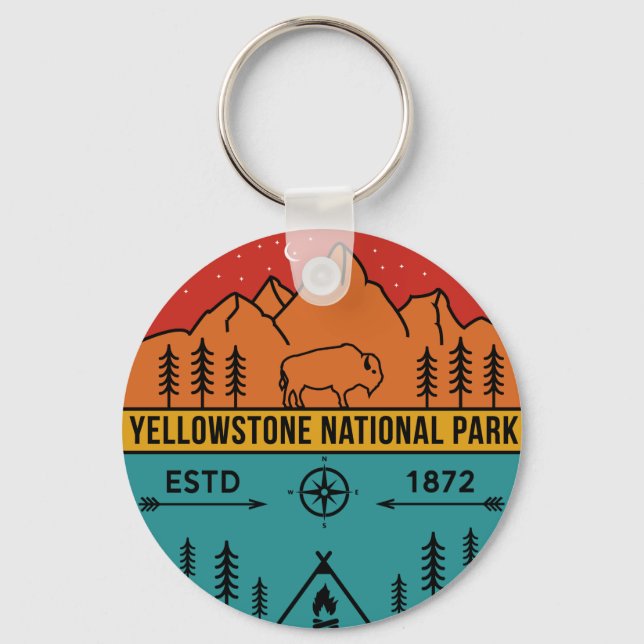 Chaveiro Yellowstone National Park Retro Wyoming USA Bison (Frente)