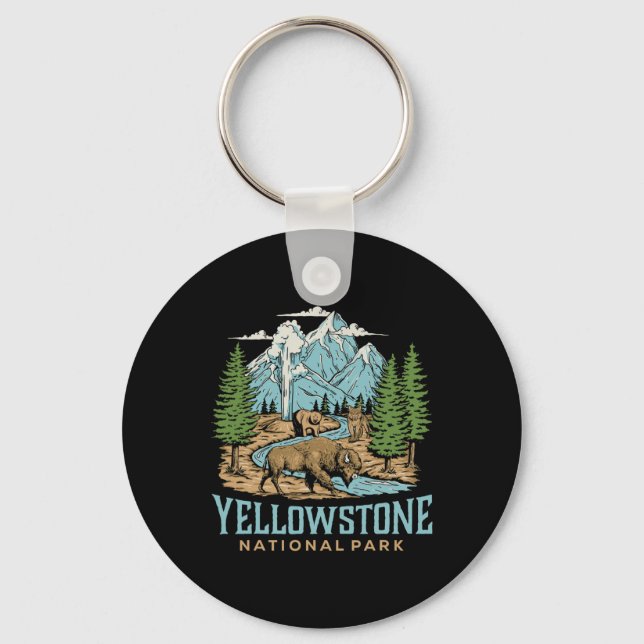 Chaveiro Yellowstone USA National Park Wolf Bison Bear Vint (Frente)