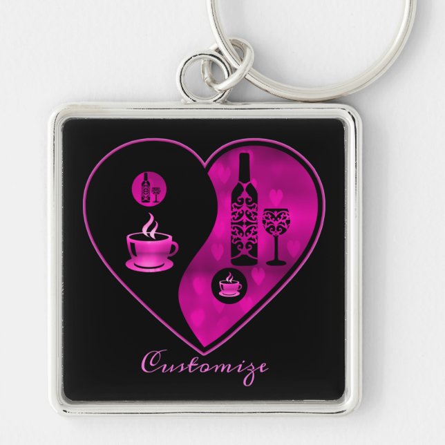 Chaveiro Yin e Yang Coffee, cor-de-rosa, e cadeia-chave de  (Frente)