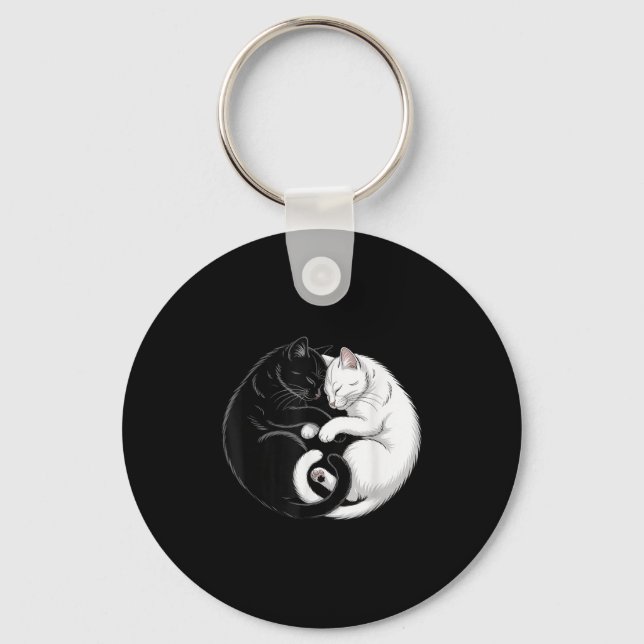 Chaveiro Yin E Yang Pet Cat Black White Cats (Frente)