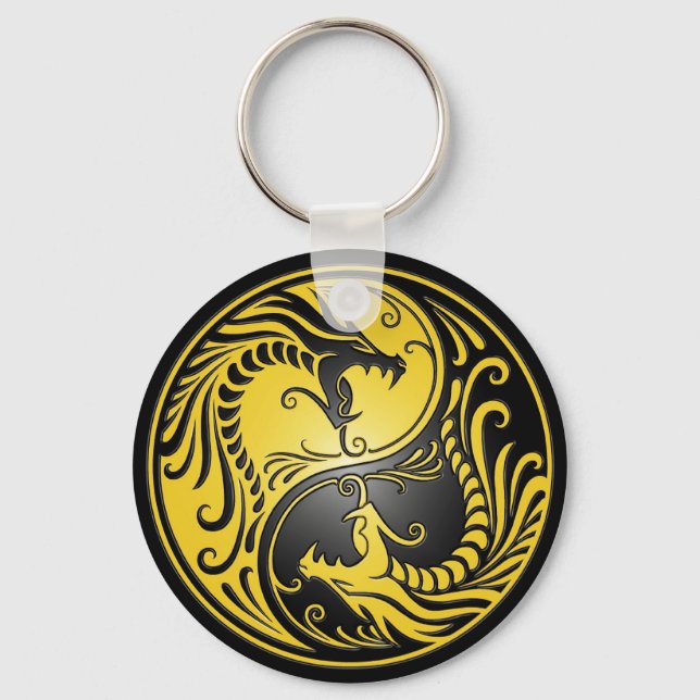 Chaveiro Yin Yang Dragon, amarelo e preto (Frente)