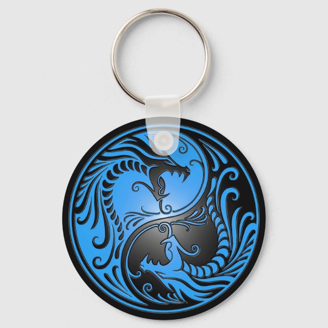 Chaveiro Yin Yang Dragon, azul e preto (Frente)