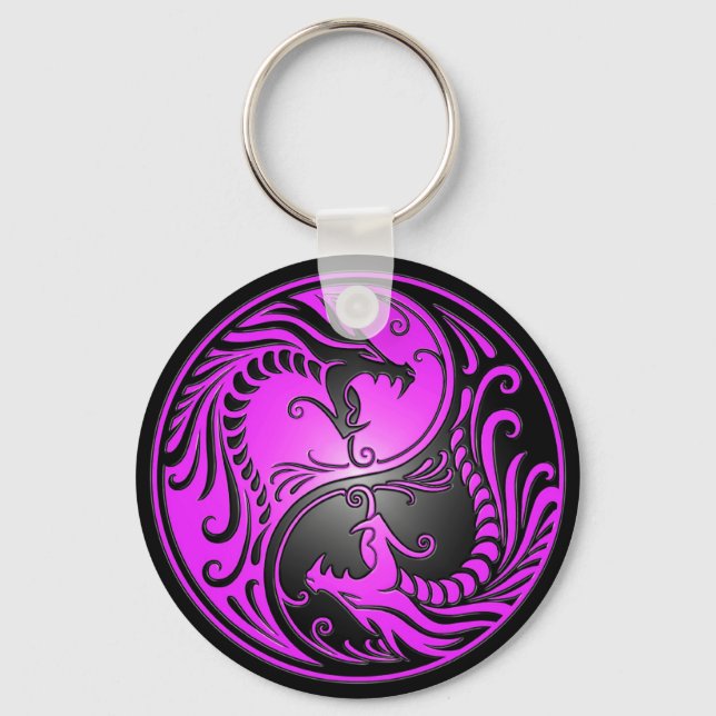 Chaveiro Yin Yang Dragon, roxo e preto (Frente)