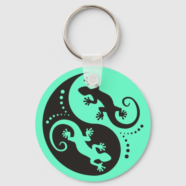 Chaveiro YIN & YANG Geckos preto + seu histórico e ideia (Frente)