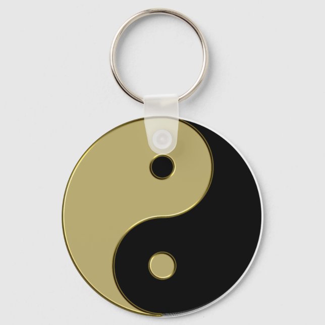 Chaveiro yin yang preto e dourado (Frente)