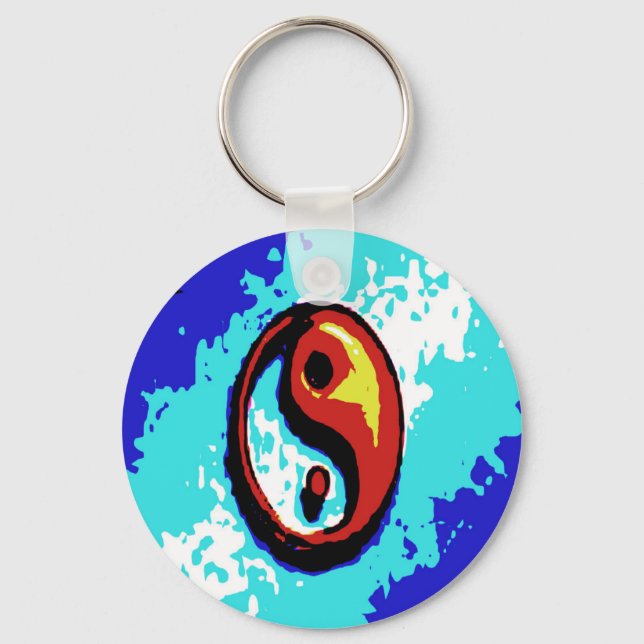Chaveiro Yin Yang - Sinal Vermelho e Azul Artístico (Frente)